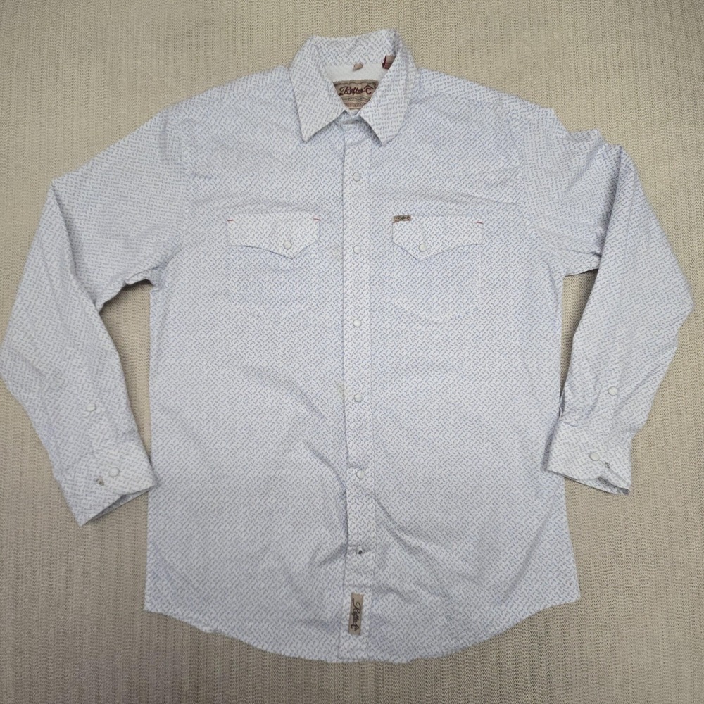 Rafter C Pearl Snap Shirt Mens Large White Paisley Long Sleeve Western Stretch